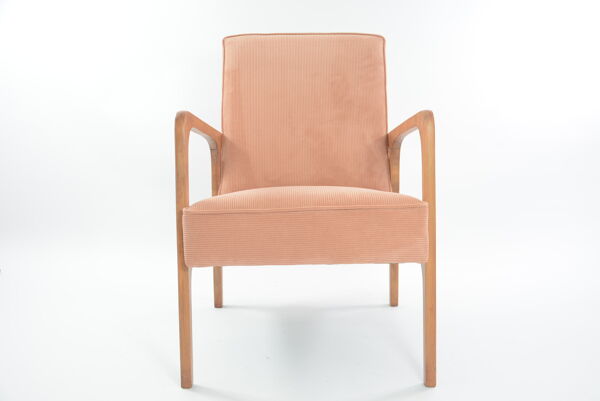 Fauteuils vintage rénovés kadr velours côtelé rose