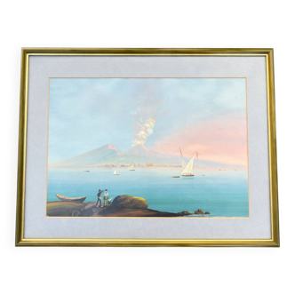 Superb old gouache depicting a classic and lively view of the bay.