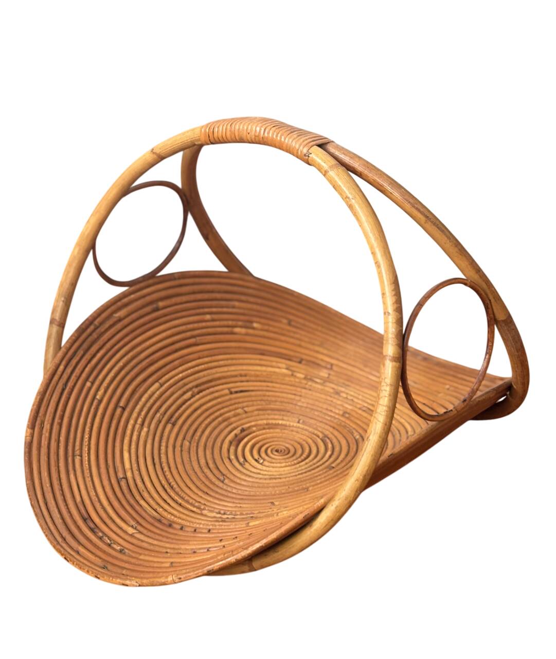 Italian log holder in rattan and bamboo from the 1960s
