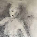 Signed female nude charcoal painting