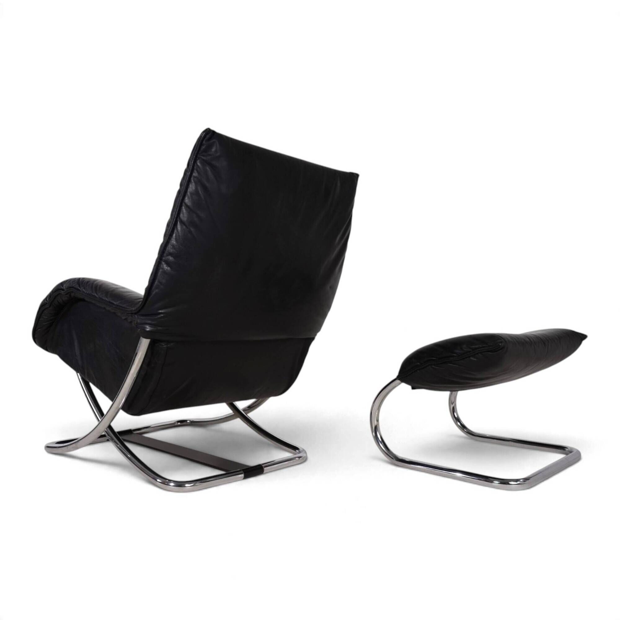 WK Möbel leather lounge chair with ottoman by Robert Haussmann, 1970