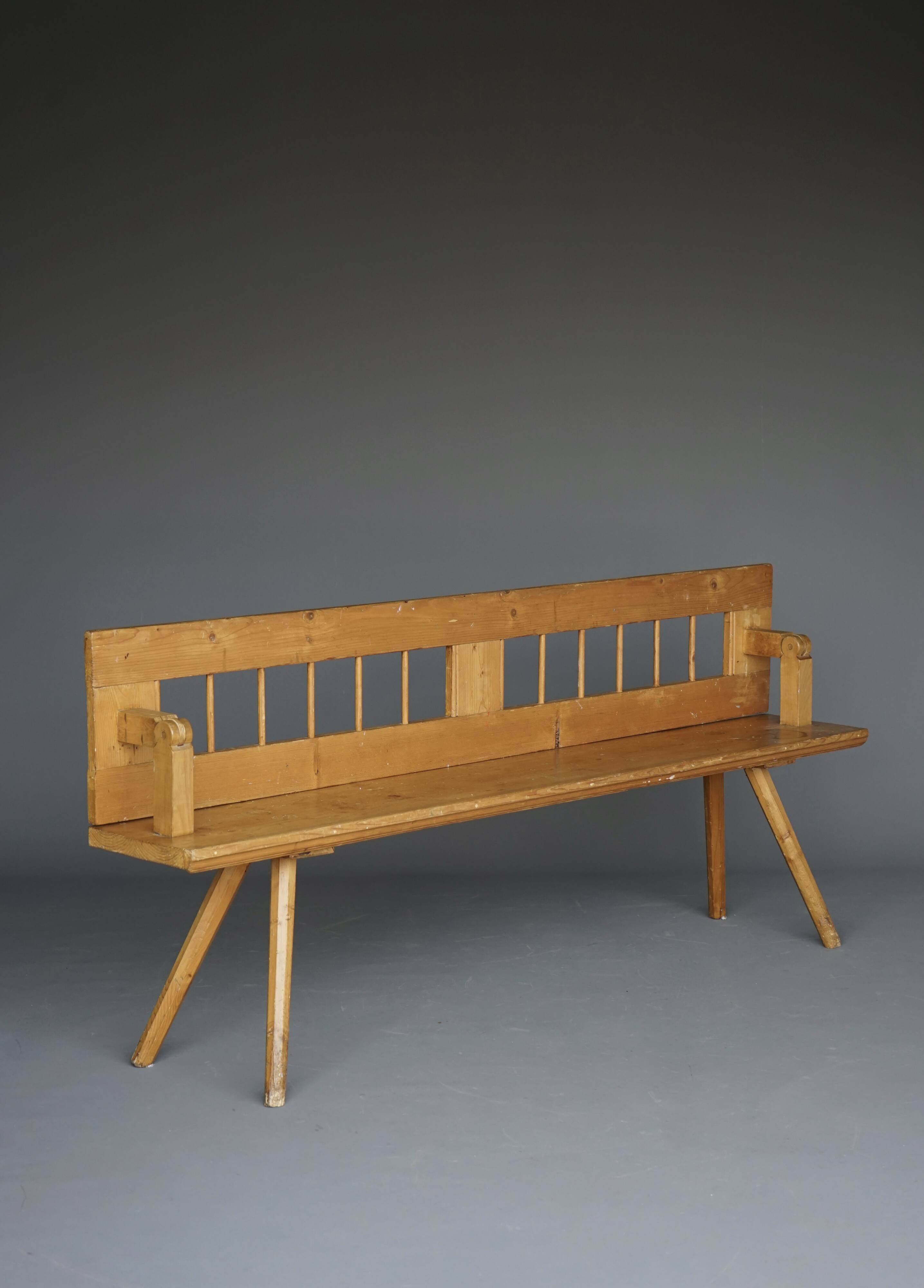 Scandinavian pine bench with turnable backrest, 1890s