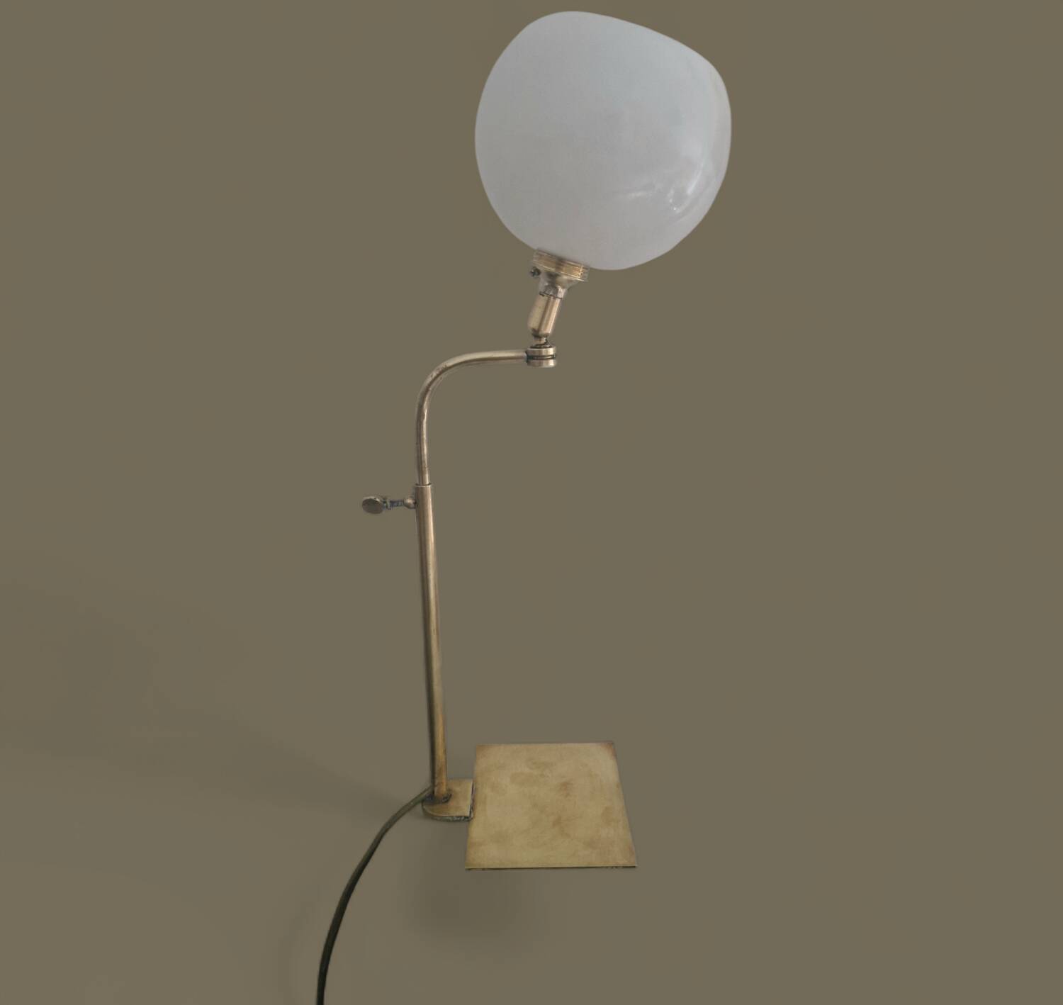 Antique brass and opaline glass lamp – Modernist piece, 1940s