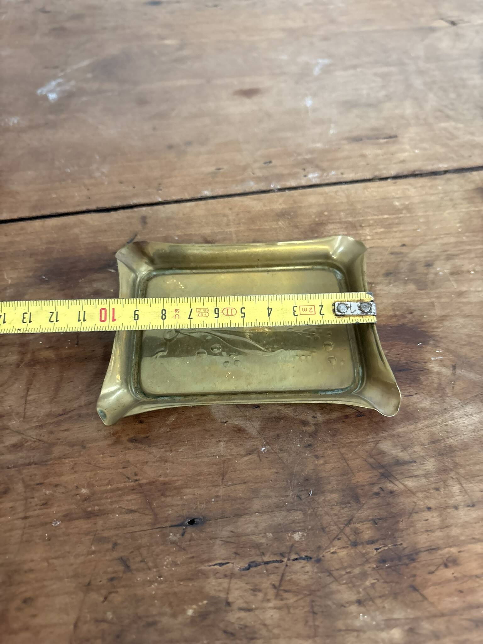 Antique Ashtray Catchall Art Nouveau Gilded Brass Flowers 20th Century