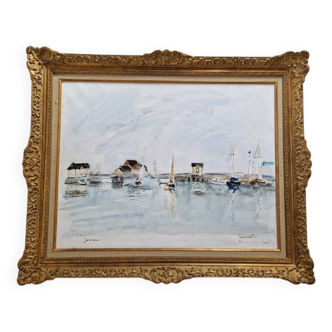 Aquarelle sur papier, Deauville, bassin - Jean Pierre Jouan (né en 1943)