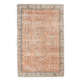 7x10 Soft Pastel Orange Handmade Floral Turkish Vintage Rug