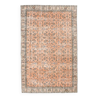 Tapis vintage turc floral fait à la main, orange pastel doux, 7x10