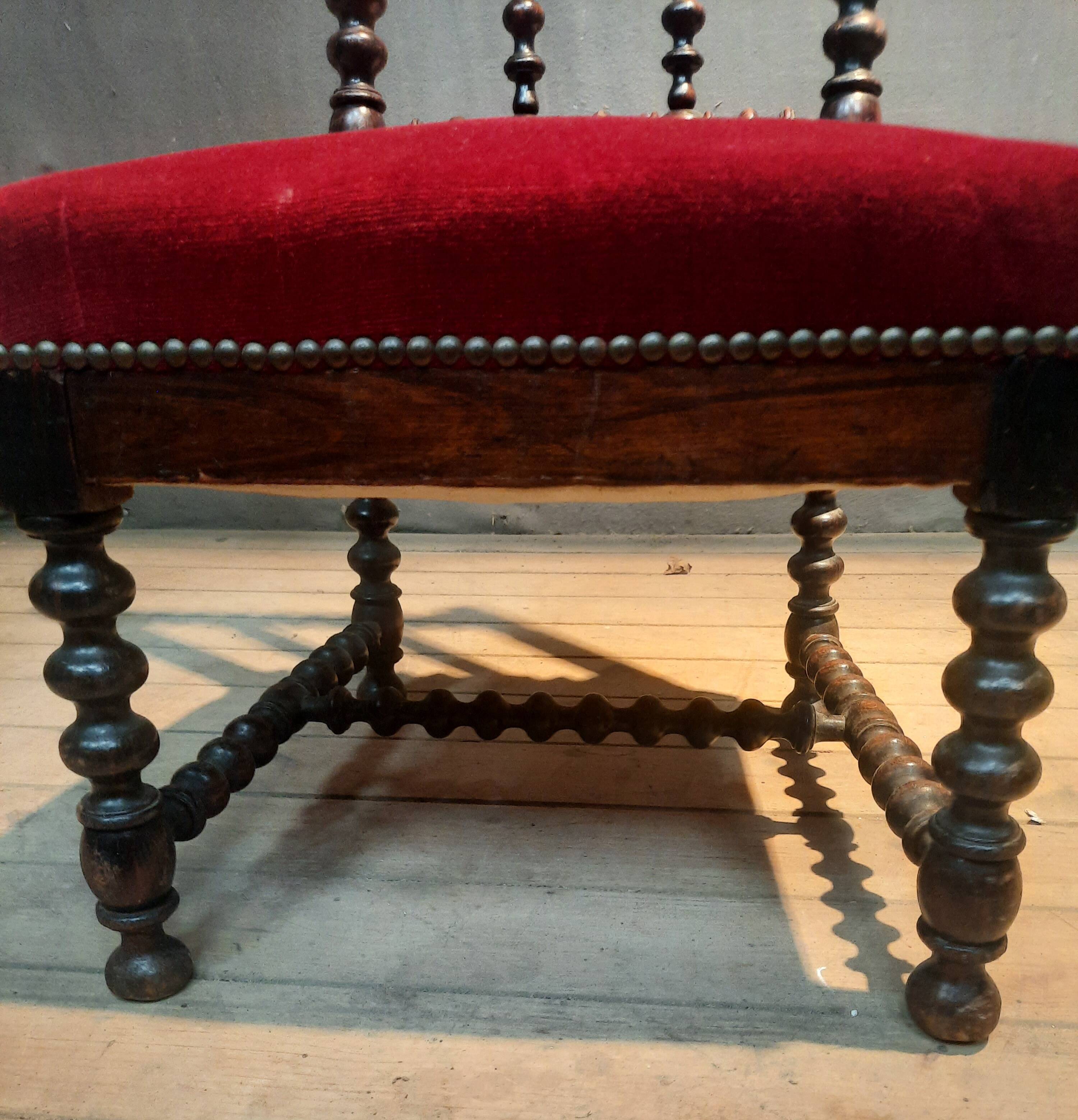 Napoleon III low chair in red velvet