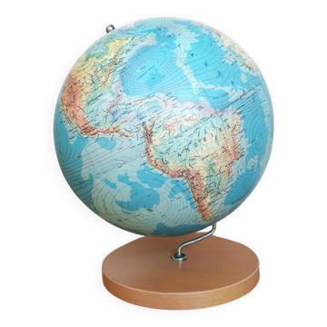 Vintage World Globe: 1970s TLOS Zagreb, Mid-Century Wood Base