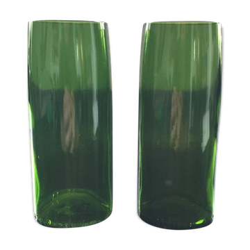 Pair of bottle green flower vases