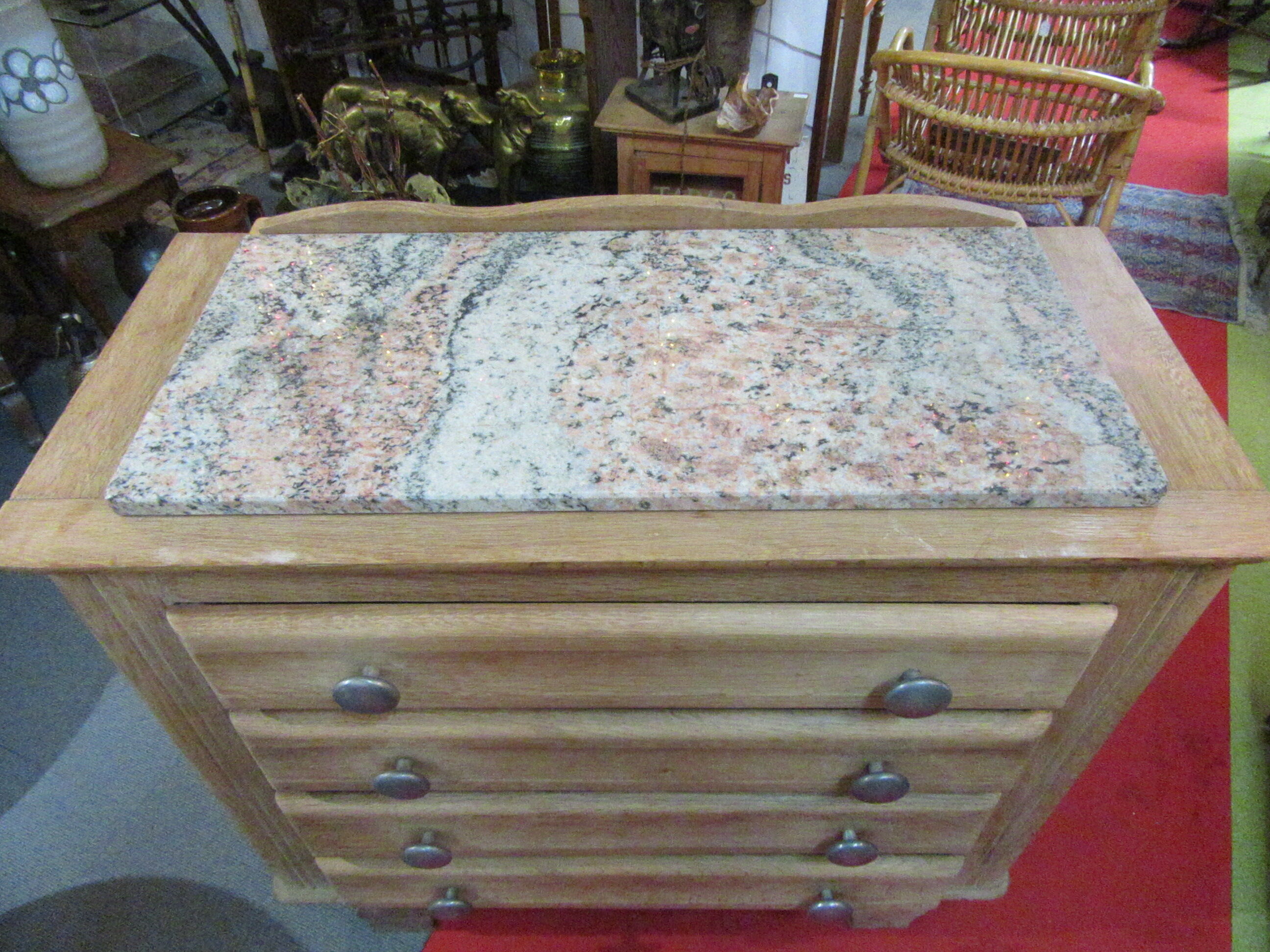Oak chest of drawers with marble top, 1940-1950