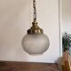 Suspension Luminaire Globe Frosted Glass Engraved Brass Art Deco Vintage