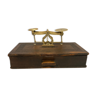 Old precision scale weighing wood and brass late nineteenth century
