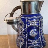 Superb orangeade jug in cobalt blue cut bohemian crystal