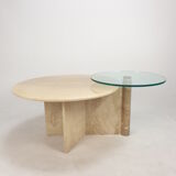 Italian travertine and glass coffee table, 1980