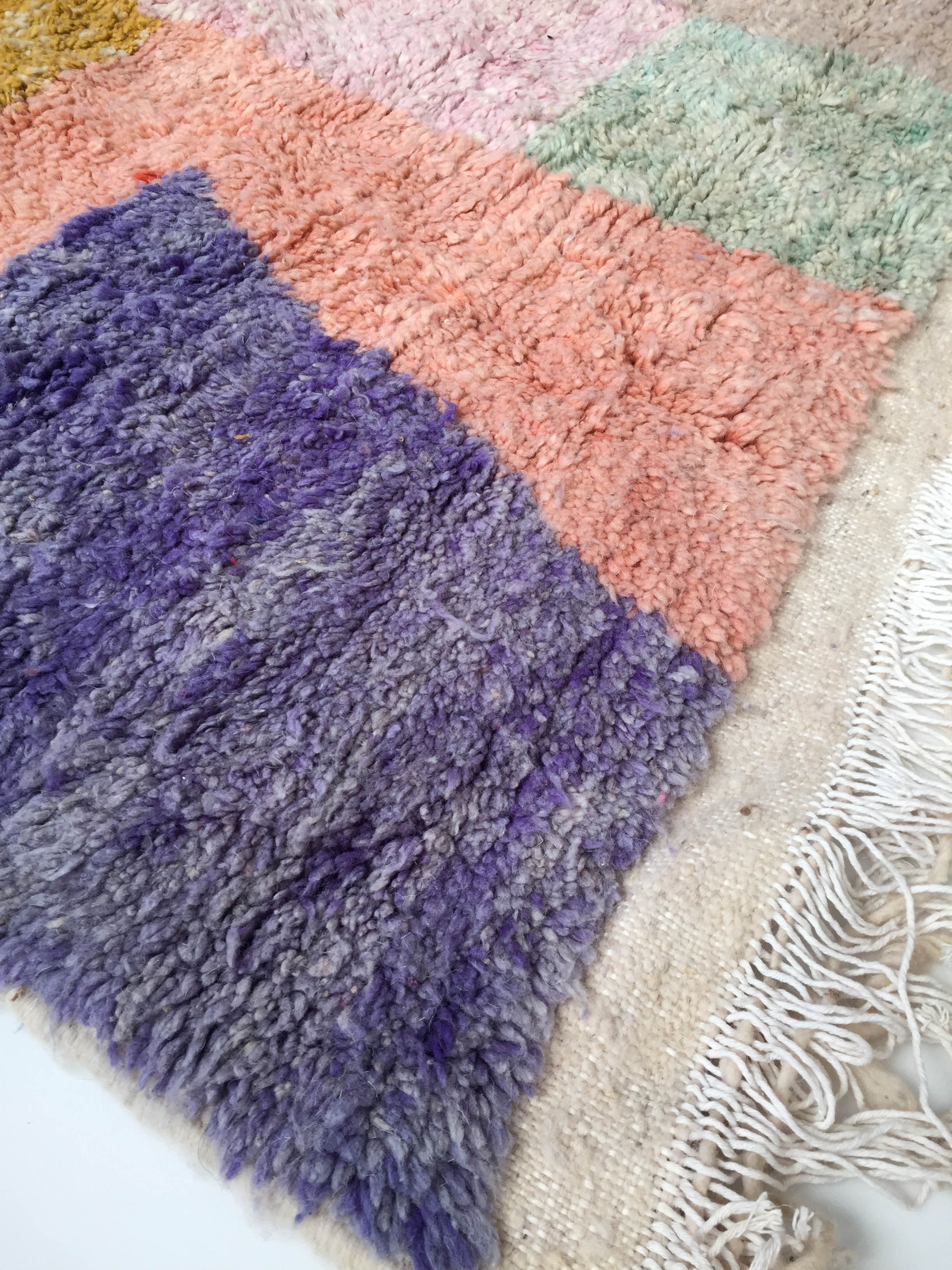 Moroccan Berber carpet Boujaad with colorful flats 243x140cm