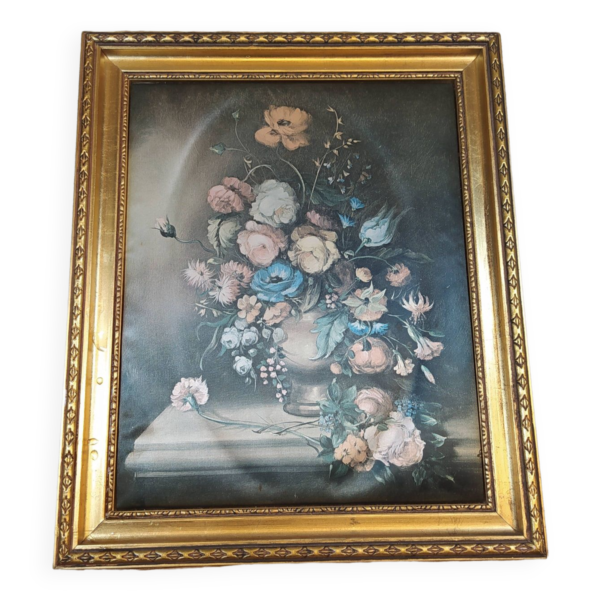 Tableau bords doré et impression sur tissu nature morte