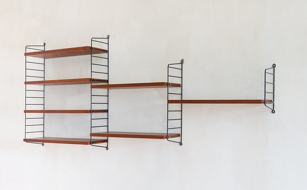 String wall shelf in teak by Kajsa and Nils Strinning danish 60s