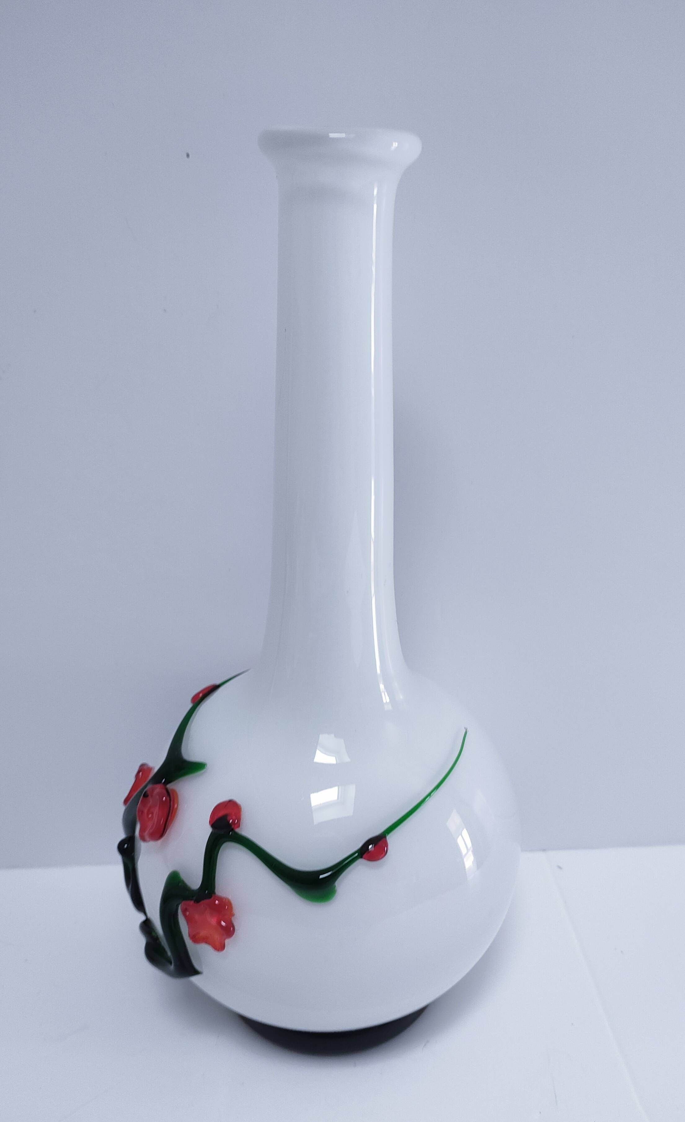 vase glass paste floral decoration Japonese style vintage
