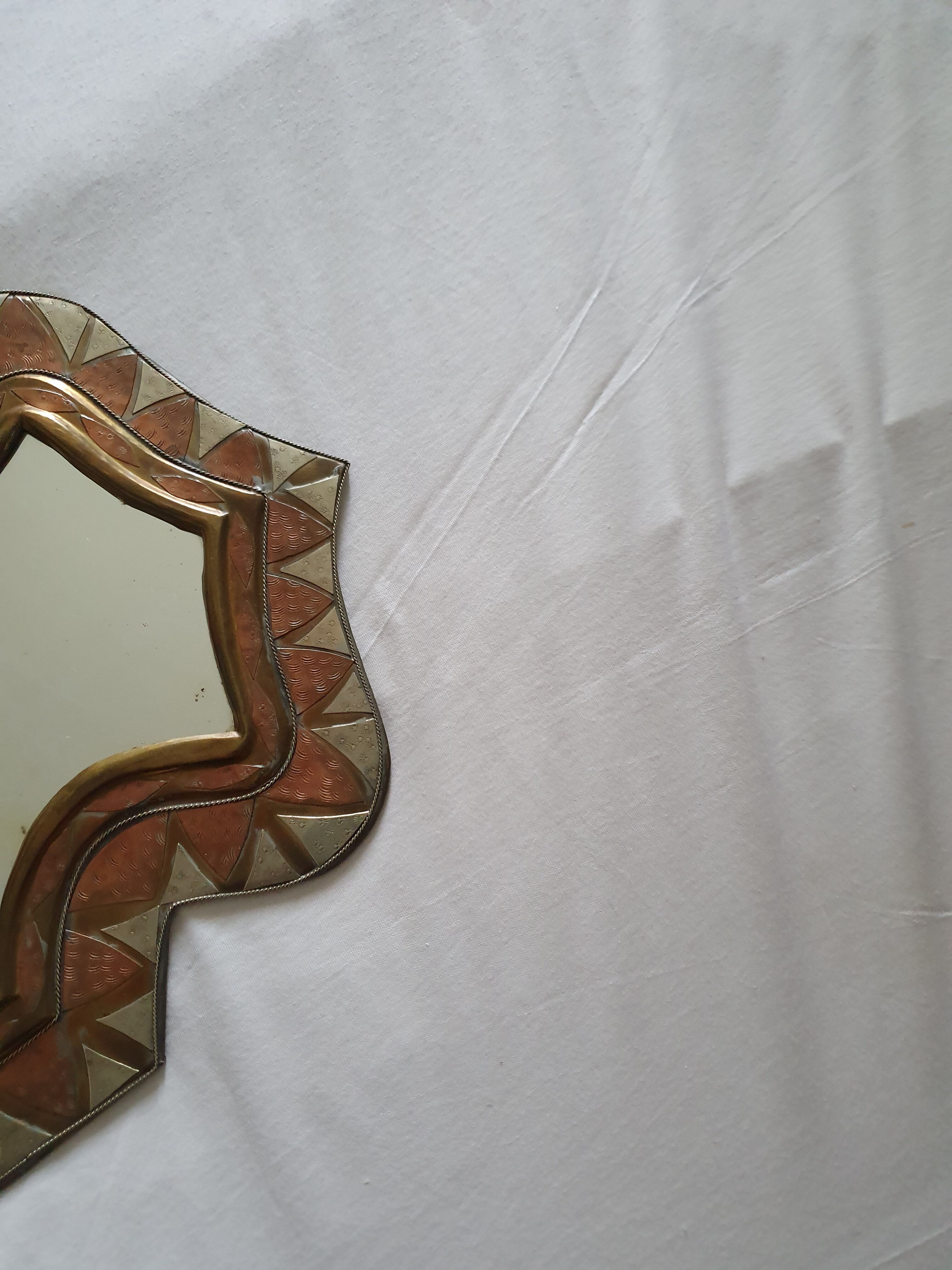 Mirror old brass wool frame oriental style 30x48cm