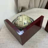 Serres-livres vintage en bois, mappemondes rotatives