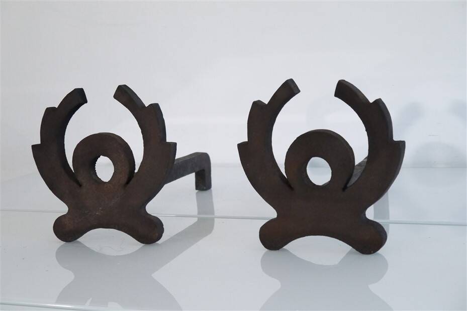 Pair of modernist wrought iron andirons