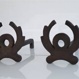 Pair of modernist wrought iron andirons