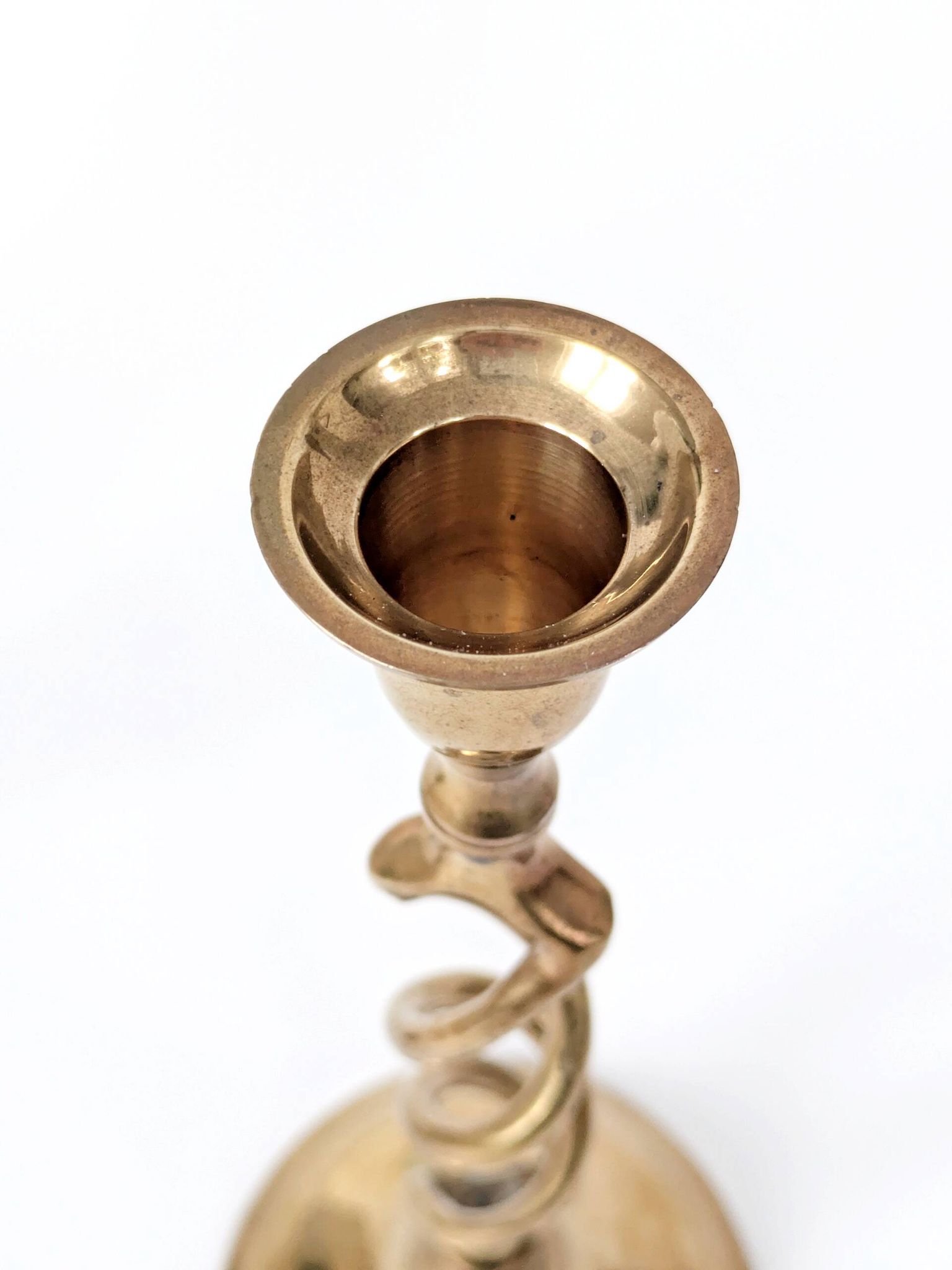 Set of 3 Vintage Twisted Brass Candle Holders, Midcentury