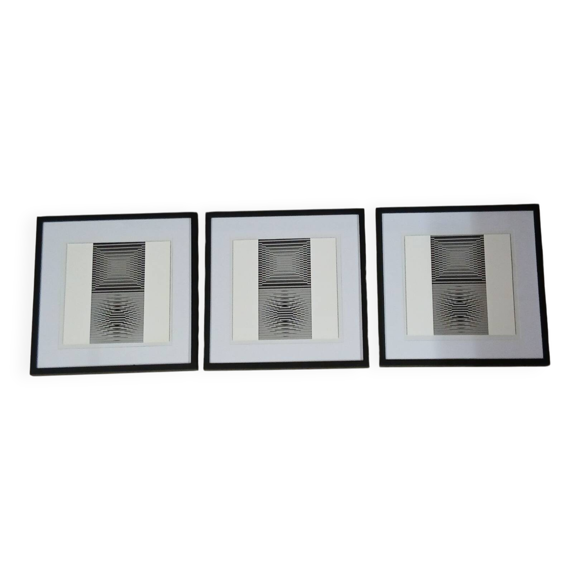 Vintage Optical Art Triptych - Victor Vasarely - 3 Frames 40x40cm