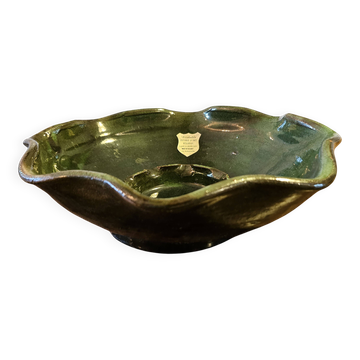 Green glazed terracotta polylobed bowl — Meyssac Art Pottery