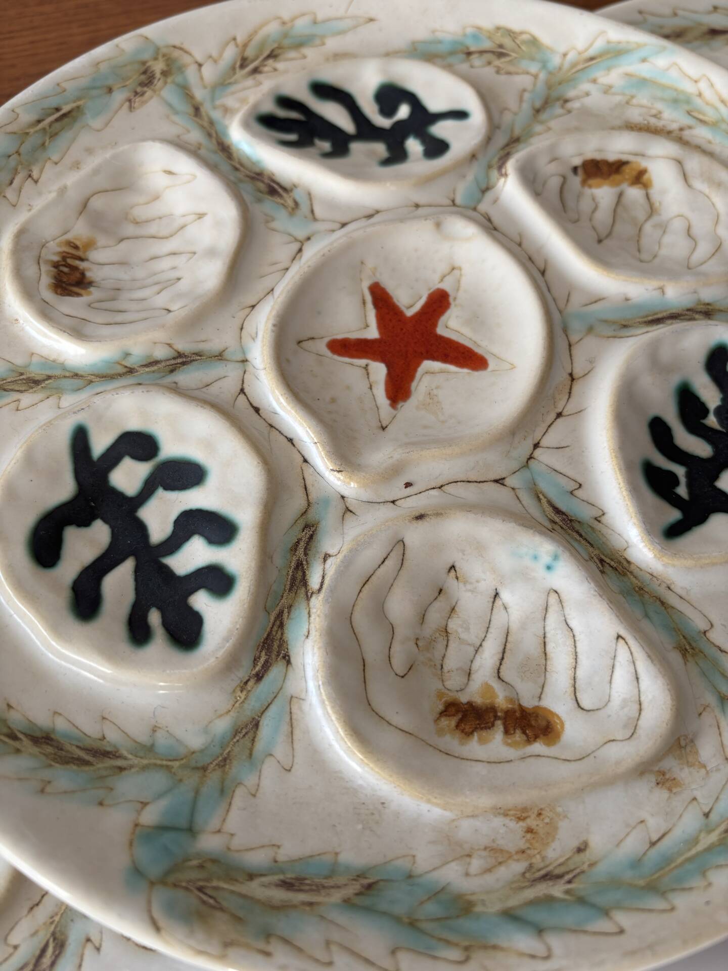 Set of 6 Vintage Ceramic Oyster Plates MBFA PORNIC Made in