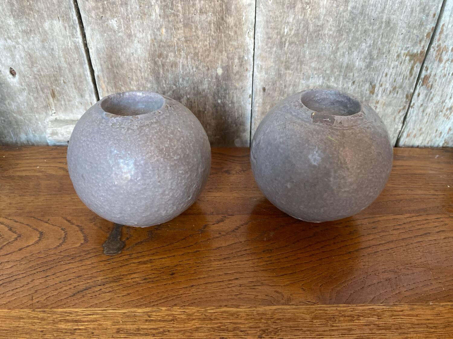 Pair of J-Line Vintage Grey Ceramic Ball Candle Holders #B771