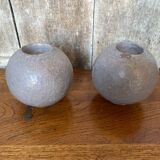 Pair of J-Line Vintage Grey Ceramic Ball Candle Holders #B771