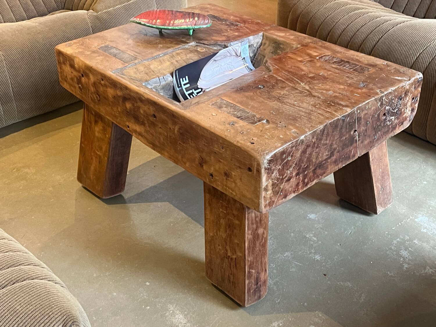 Brutalist coffee table made of solid wood