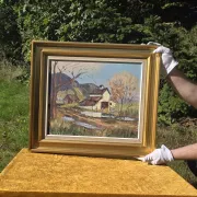 Vintage Oil Landscape Painting - Impasto Barn Scene