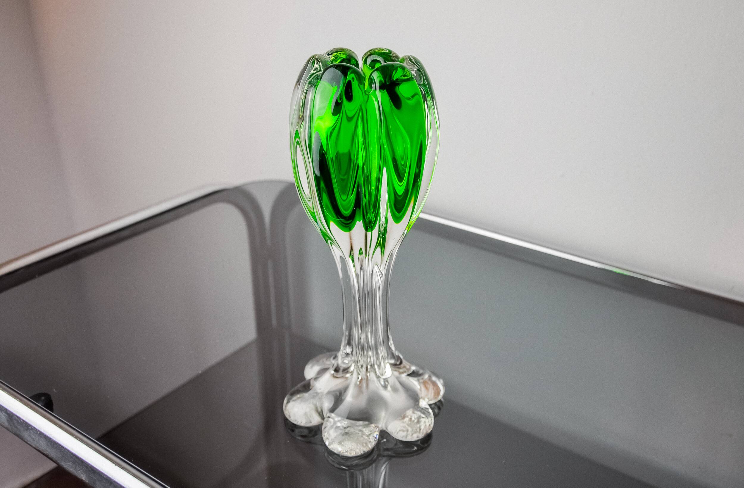 Sommerso green candle holder by Flavio Poli for Seguso, Murano glass, Italy, 1970