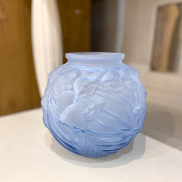 Blue art deco ball vase, flower decoration, signed stella