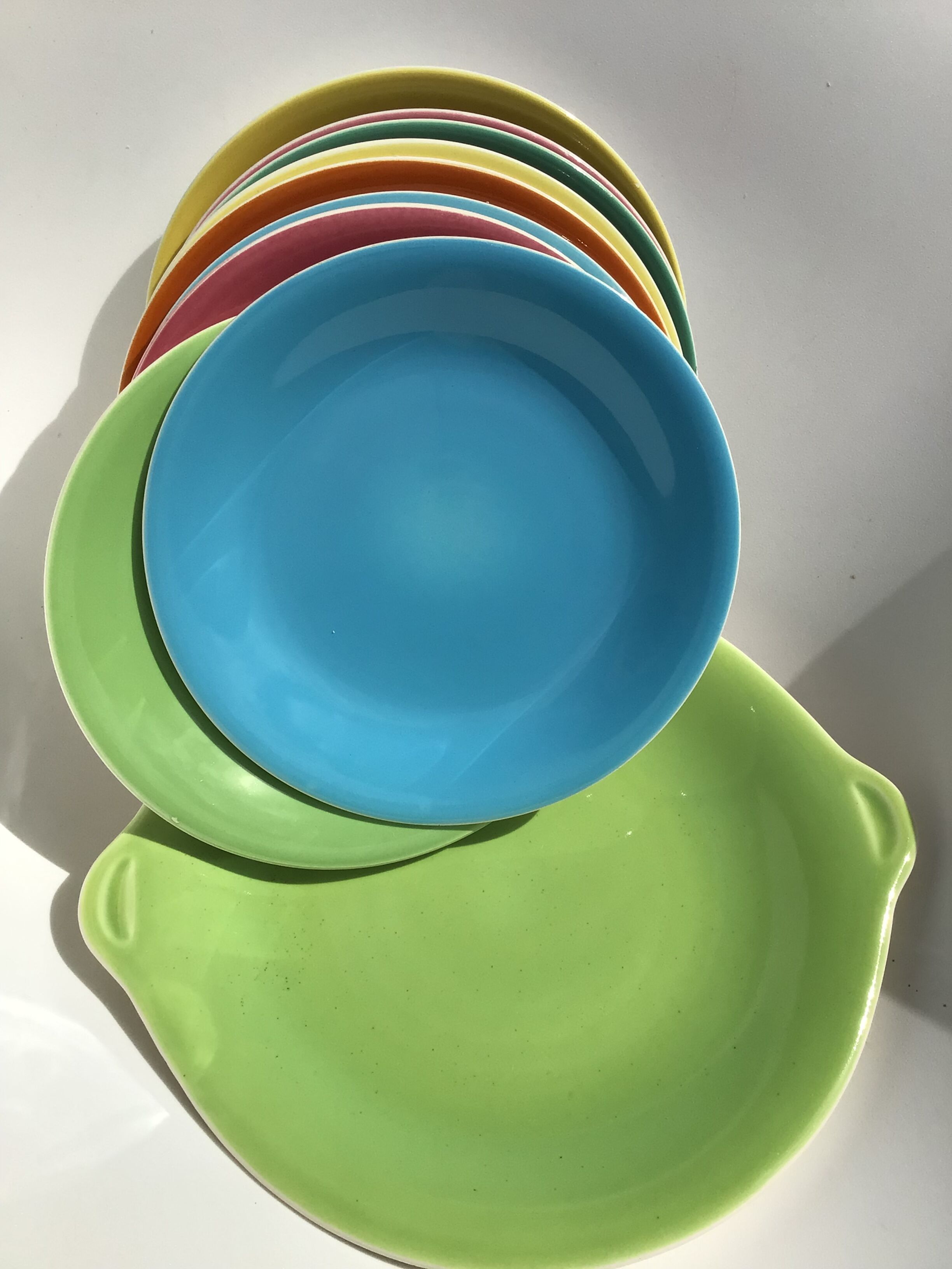 Set of 9 Salins dessert plates with multicolored earthenware cake dish