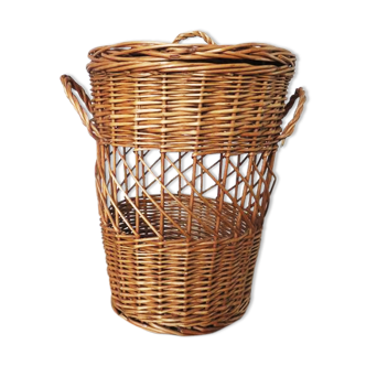 Rattan basket with handles and 60 70s lid