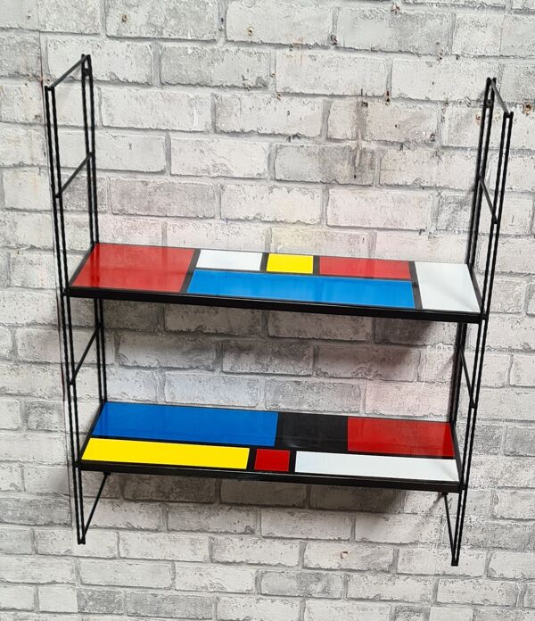Etagere string style piet mondrian montants noir 48x58x16