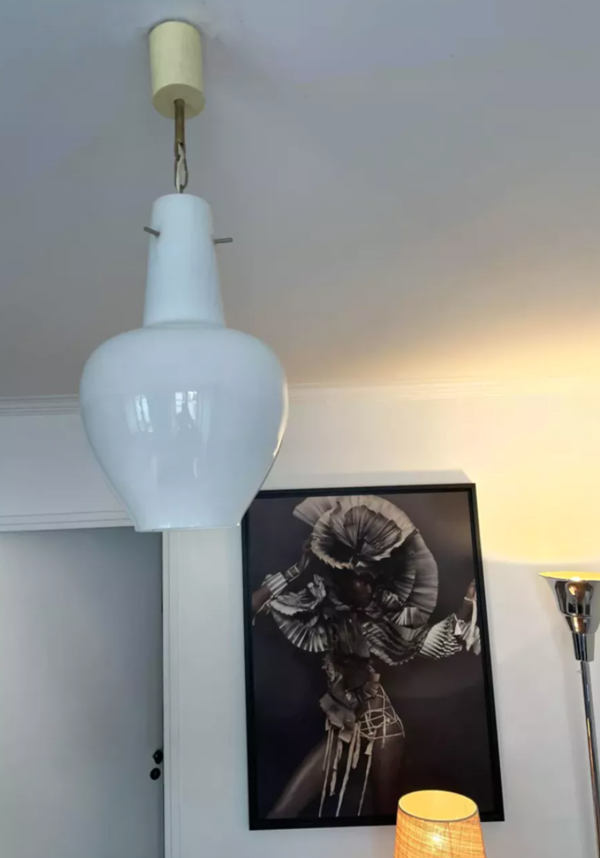 Suspension opaline goutte d'eau France 1950 vintage