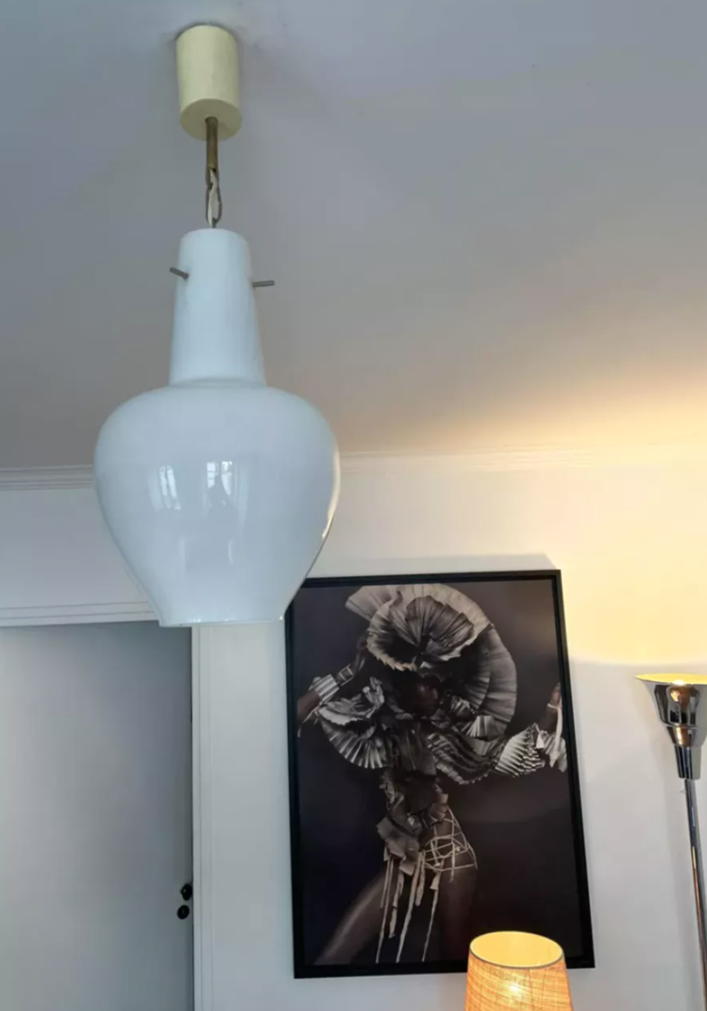 Vintage 1950s French water drop opaline pendant light