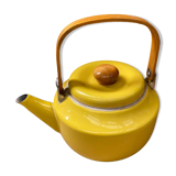 Antique michael lax teapot for copco yellow enameled metal + wooden handle #b274