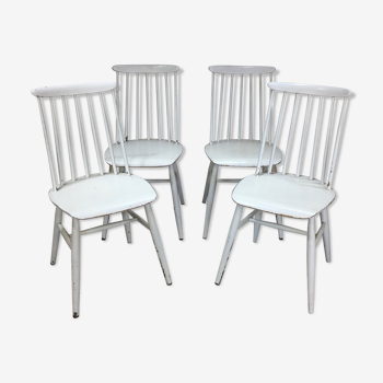 Lot de 4 chaises blanches en bois