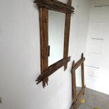 Pair of large vintage bamboo mirrors, 1970s