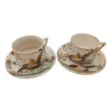 Set 2 coffee cups and saucers, porcelain signed Sarreguemines