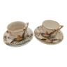 Ensemble 2 tasses à café et soucoupes porcelaine signée Sarreguemines