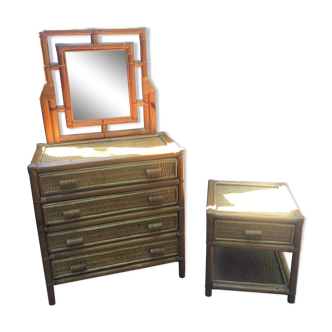 Commode et chevet en rotin et bambou