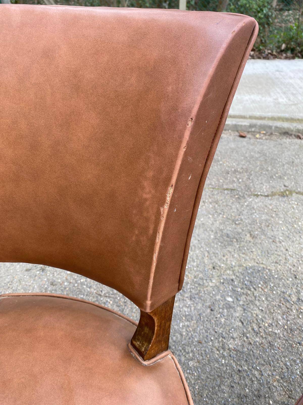 4 art deco chairs in solid wood and brown leather, 1930