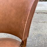 4 art deco chairs in solid wood and brown leather, 1930